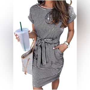 Striped Black and White Casual Dress